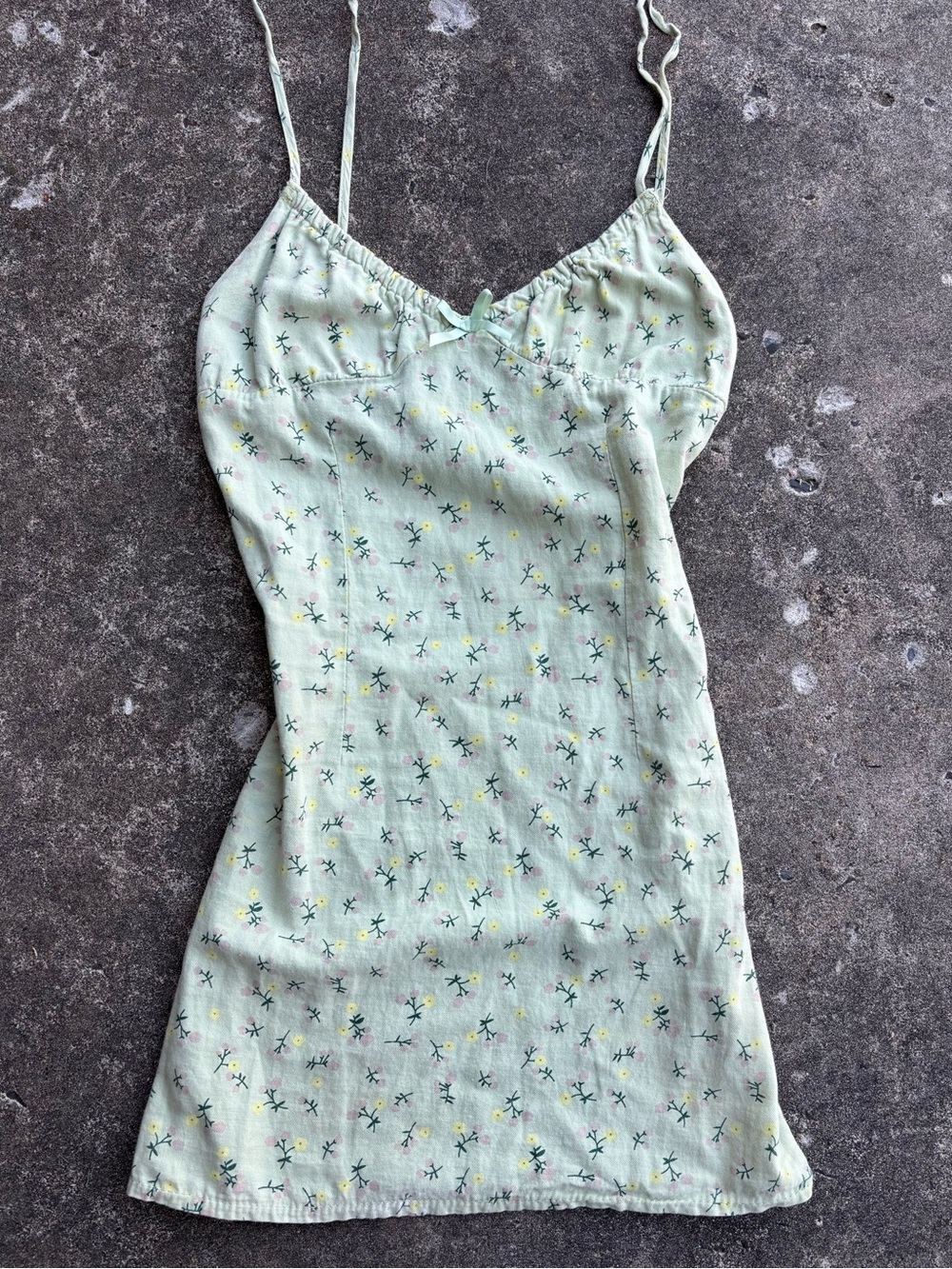 Green Floral Mini Slip Dress with Delicate Straps